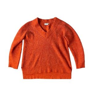 Kaffe Oversized Wool Mohair Blend V-Neck High Low Knit Sweater Burnt Orange XS-M